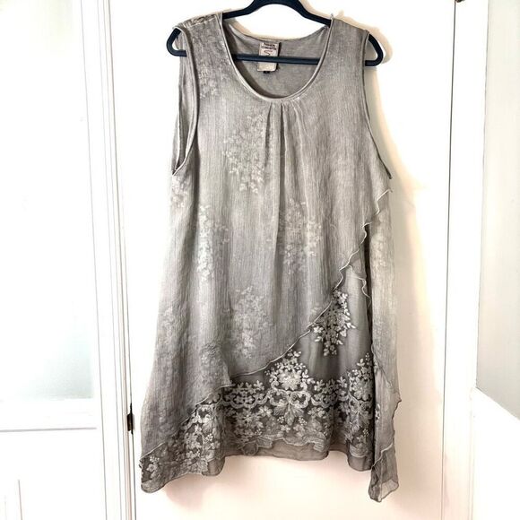 Fashion Concepts L lace overlay dress & scarf bohemian sage green - Picture 3 of 15